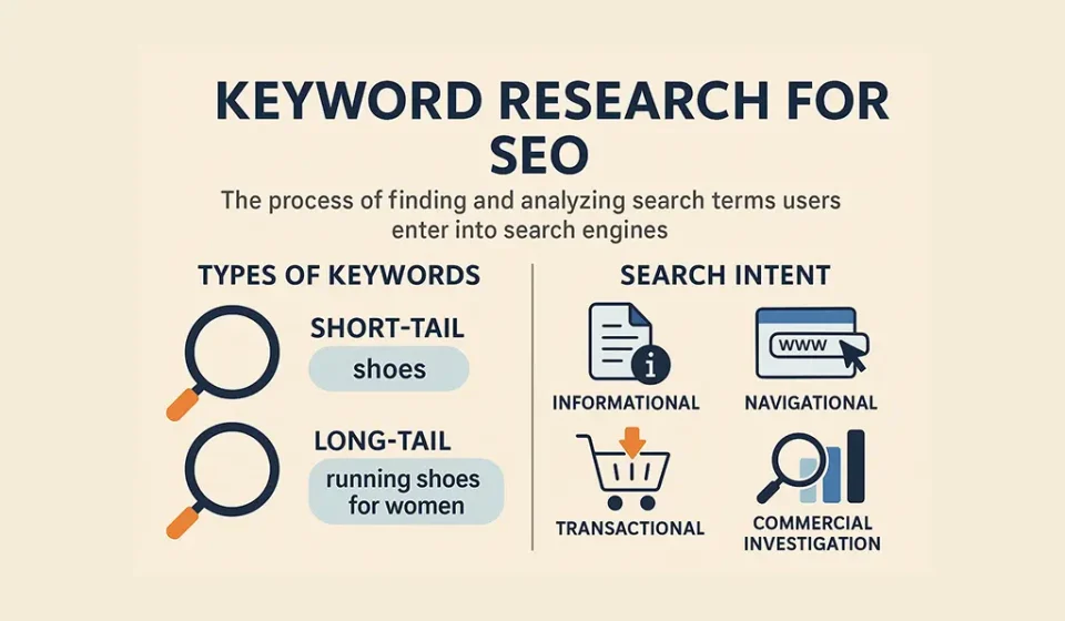 ภาพอธิบายคอนเซ็ปต์ Keyword Research และความสำคัญของ Search Intent ใน SEO