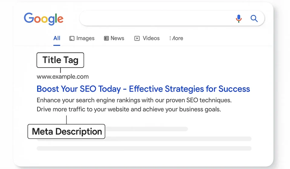 ภาพตัวอย่าง Title Tag และ Meta Description ที่ดีสำหรับ SEO บน Google SERP