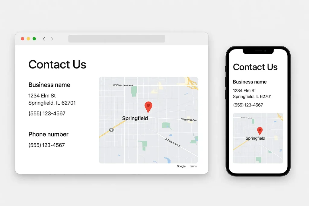 Website Contact Page with NAP and Google Maps