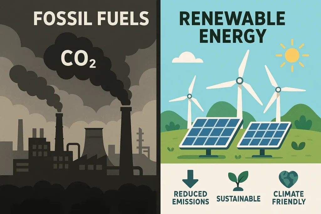 พลังงานหมุนเวียน คืออะไร? รู้จักประเภท และข้อดีต่อสิ่งแวดล้อม 3 อินโฟกราฟิกเปรียบเทียบผลกระทบของพลังงานหมุนเวียนกับเชื้อเพลิงฟอสซิลต่อสิ่งแวดล้อม