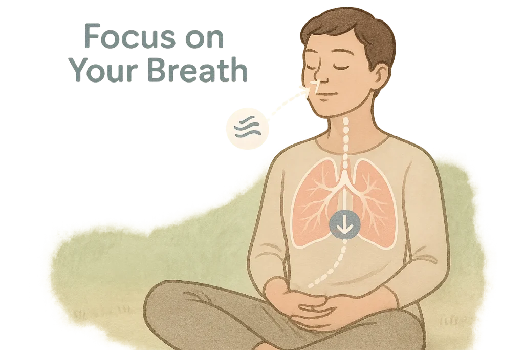 วิธีฝึกสมาธิ (Meditation) สำหรับผู้เริ่มต้น เพื่อจิตใจที่สงบและมีสมาธิมากขึ้น 2 ภาพแสดงการจดจ่อกับลมหายใจ ซึ่งเป็นเทคนิคสำคัญใน วิธีฝึกสมาธิ