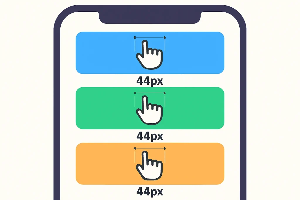 ภาพเน้นขนาดปุ่มกดและระยะห่างที่เหมาะสมสำหรับการใช้งานบนมือถือ