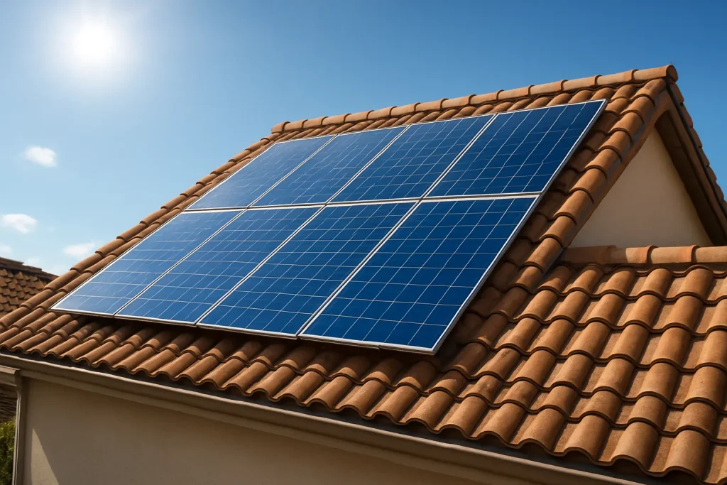 พลังงานหมุนเวียน คืออะไร? รู้จักประเภท และข้อดีต่อสิ่งแวดล้อม 1 แผงโซลาร์เซลล์ที่ติดตั้งบนหลังคาบ้านเพื่อผลิตพลังงานหมุนเวียนจากแสงอาทิตย์