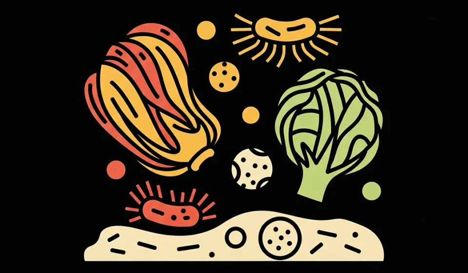 ภาพกราฟิกสัญลักษณ์แสดงกระบวนการ Fermentation หรือจุลินทรีย์ในอาหารหมัก