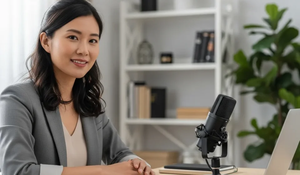 ภาพคนกำลัง Video Call อย่างมั่นใจในห้องทำงานที่จัดอย่างดี มีแสงสว่างและฉากหลังดูเป็นมืออาชีพ